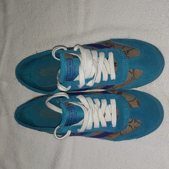 Coach Yolanda Lace Up Sneaker Shoes Teal Brown Purple Size 7M - Picture 2 of 6